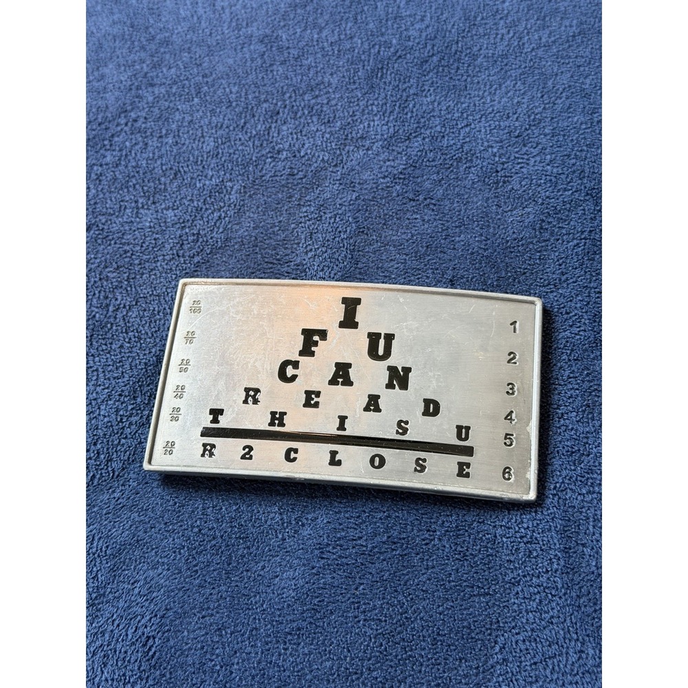 Jean's Friend Antique Silver Eye Chart Belt Buckle Vintage Western Novelty Men